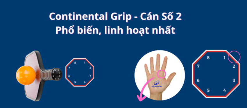 Cách cầm vợt pickleball kiểu Continental Grip (Cán Số 2)