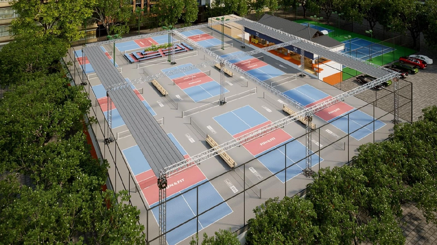 Quy mô 9 sân ngoài trời rộng rãi của sân Pickleball Cầu Giấy Fun&Fit