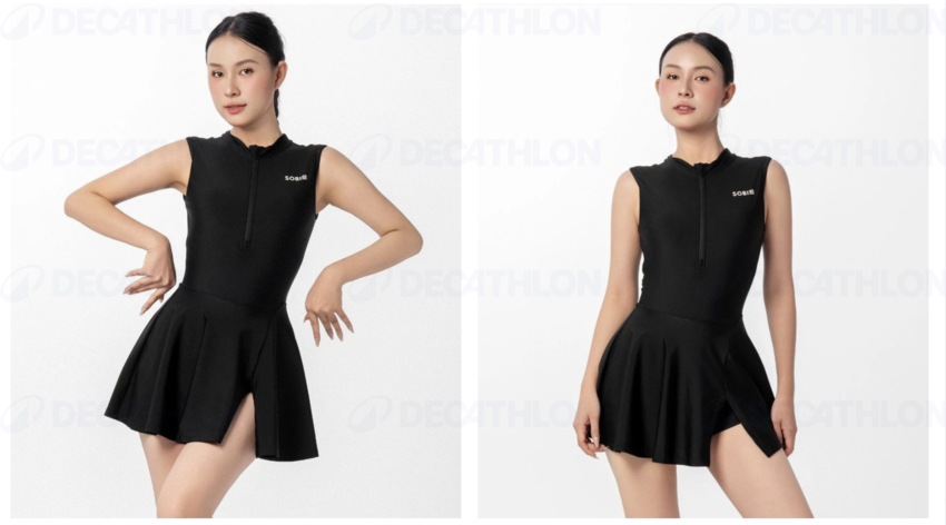 Đồ bơi liền thân váy xẻ tà kín đáo và chống nắng