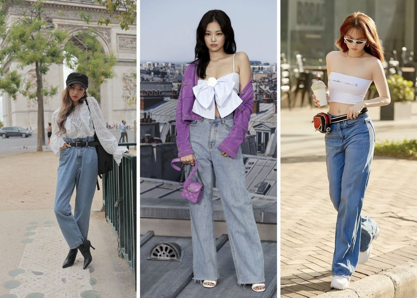 Ngoài áo croptop, quần jeans ống rộng có rất nhiều cách phối khác nhau