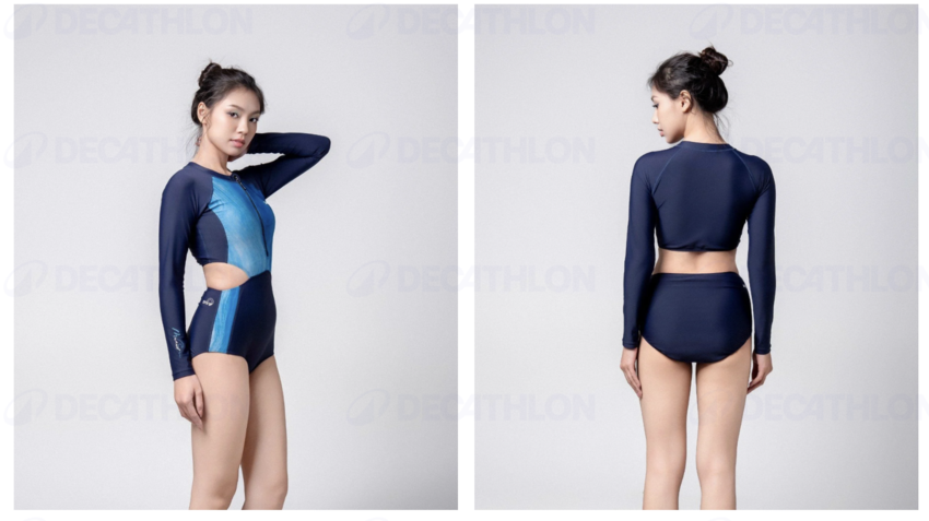 Đồ bơi nữ liền thân tay dài khoét eo