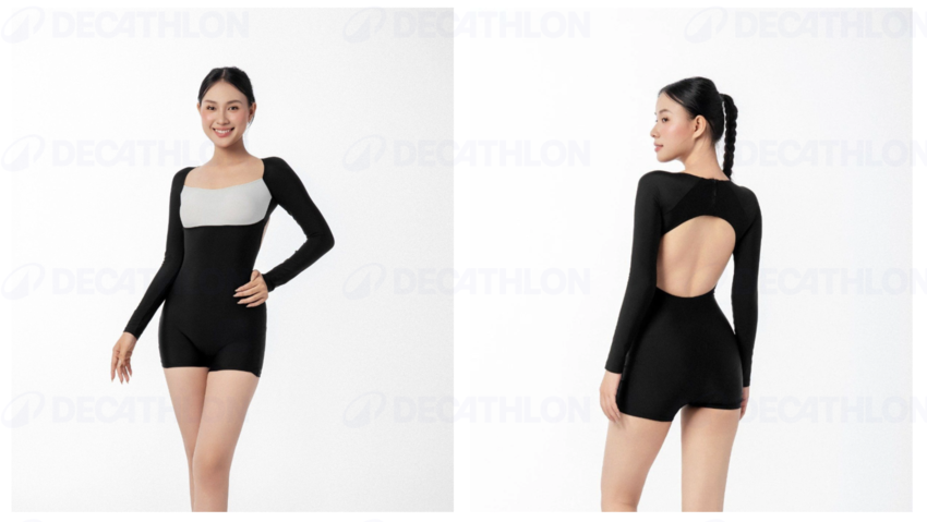 Đồ bơi nữ liền thân tay dài, khoét lưng