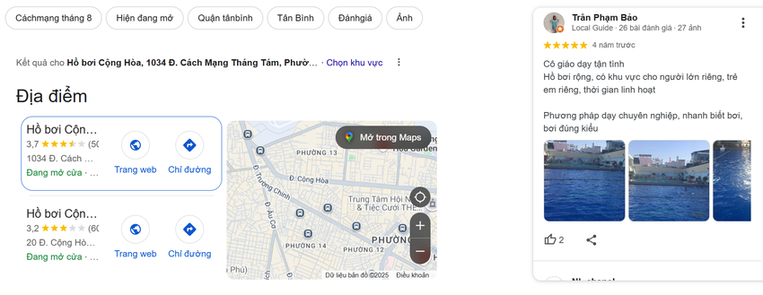 Dịch vụ dạy bơi tại hồ bơi Cộng Hòa được khách hàng Trân Phạm đánh giá cao
