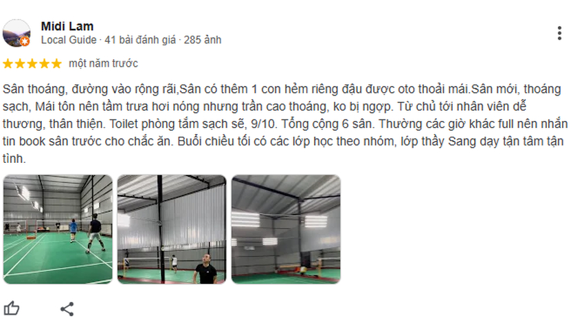 Khách hàng đánh giá tốt về chất lượng sân và tiện ích đi kèm