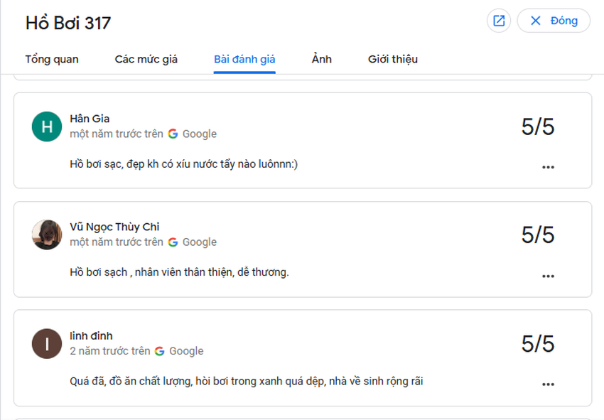 khách hàng đều để lại đánh giá tốt