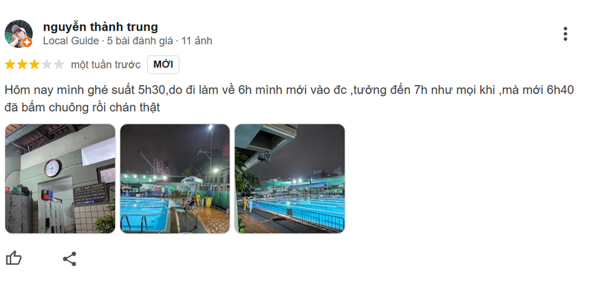 Khách hàng Nguyễn Thành Trung bức xúc về việc nhân viên dừng suất bơi sớm