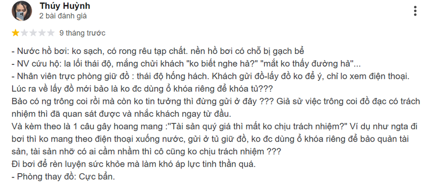 Khách hàng Thúy Huỳnh chê nước