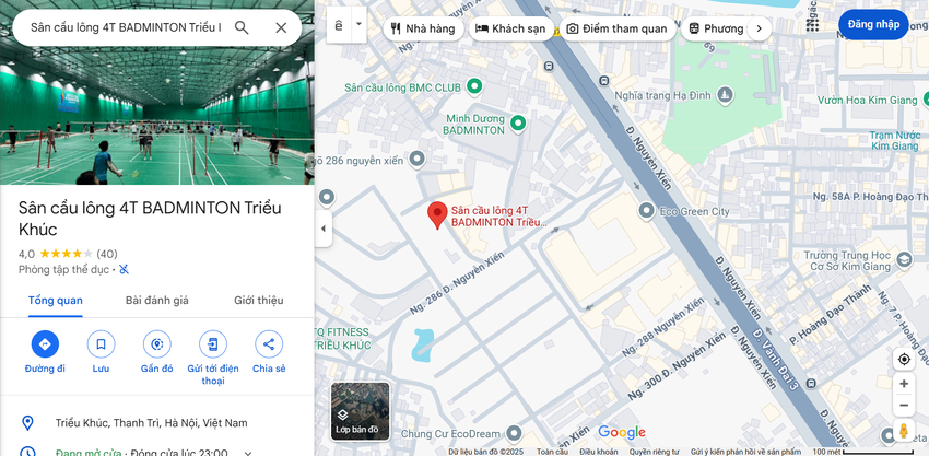 Vị trí của sân cầu lông 4T Badminton Triều Khúc trên bản đồ