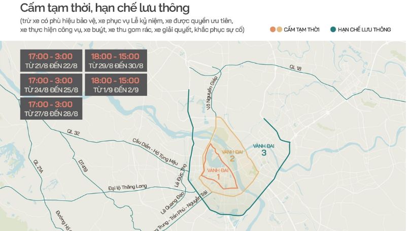 Schedule & Map of Hanoi Road Closures for National Day From Aug 22 – Sep 2