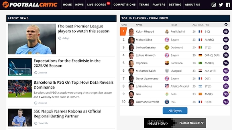 TOP 5 trang chấm điểm cầu thủ chính xác, uy tín hàng đầu