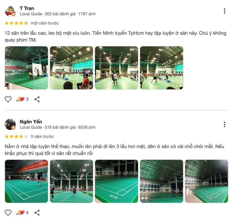 Sân cầu lông Phú Thọ nằm trên tầng 3 của nhà thi đấu - Nguồn: Internet