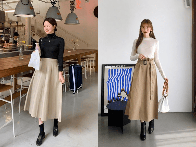 Giày dép là phụ kiện quan trọng cần lưu ý khi phối đồ với chân váy chữ A - Nguồn: Internet