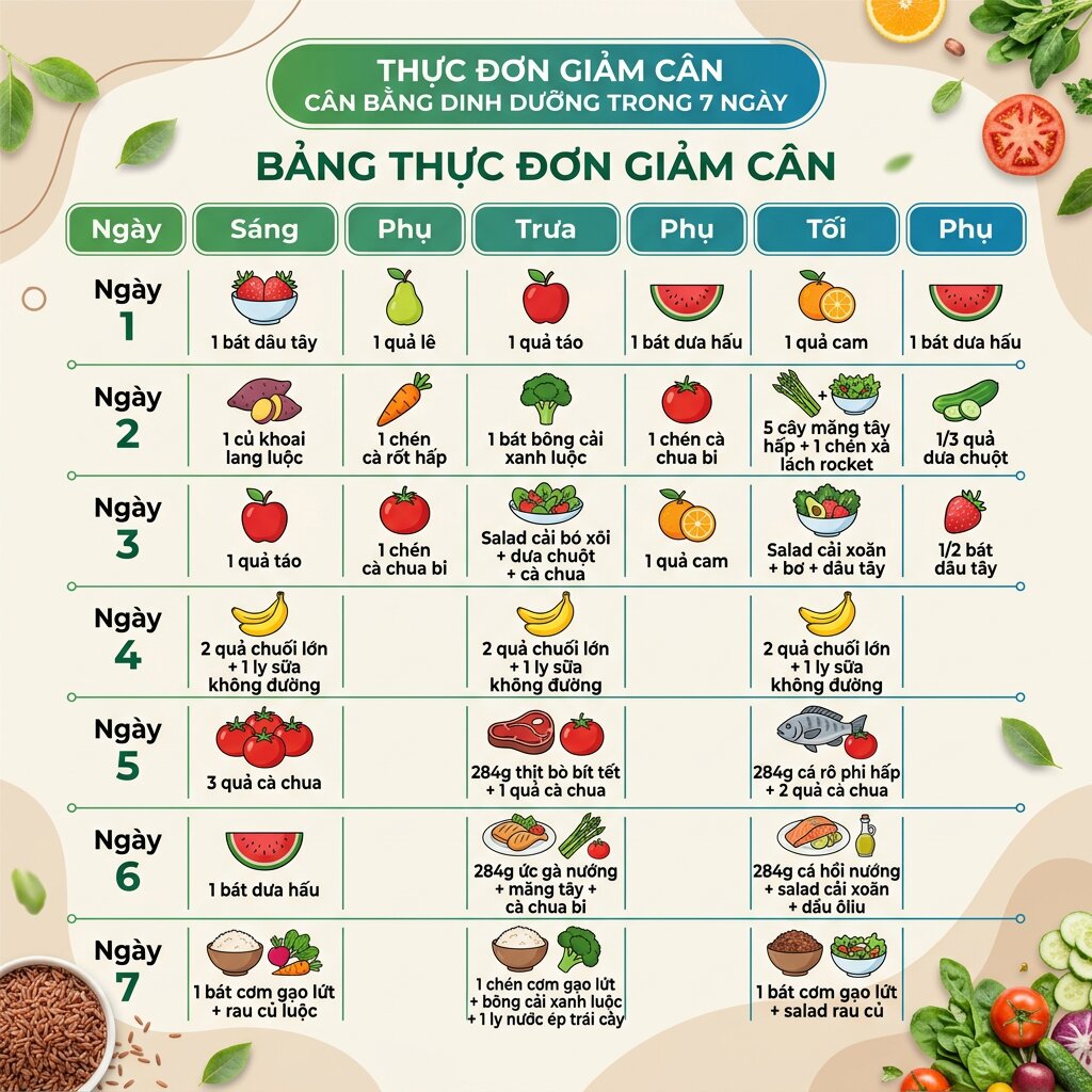 Hình ảnh thực đơn giảm cân trong 7 ngày của Nhã Phương 