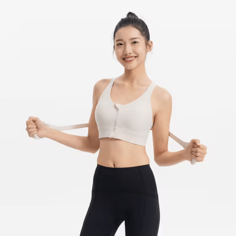 Áo bra thể thao nữ khóa lửng - CN 920 màu be - Nguồn: Decathlon