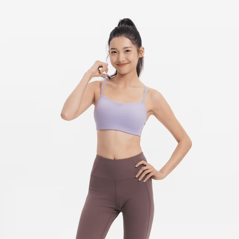 Áo bra thể thao nữ dây chéo nâng đỡ nhẹ - Tím nhạt - Nguồn: Decathlon