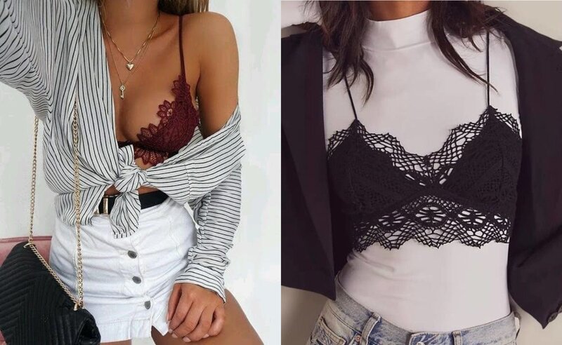 Áo bralette ren dáng tam giác mặc bên trong hay bên ngoài đều giúp tôn dáng - Nguồn: Internet