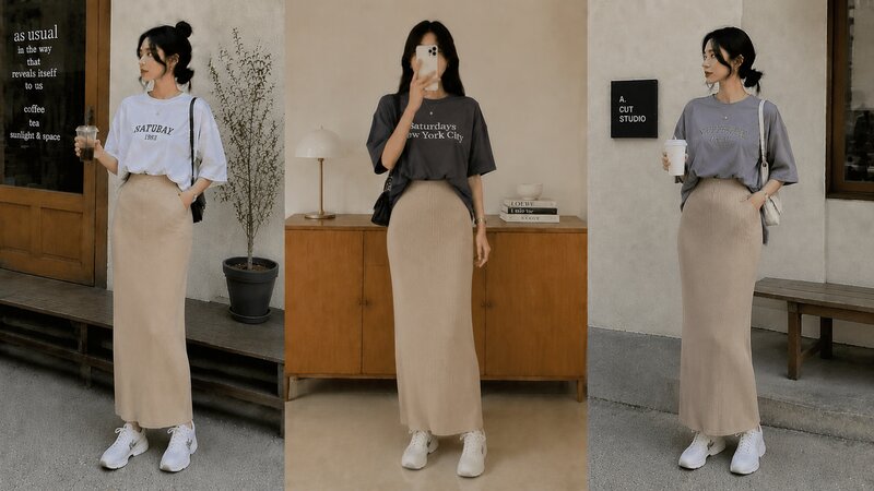 20 Cách phối áo phông rộng với chân váy cực xinh và tôn dáng
