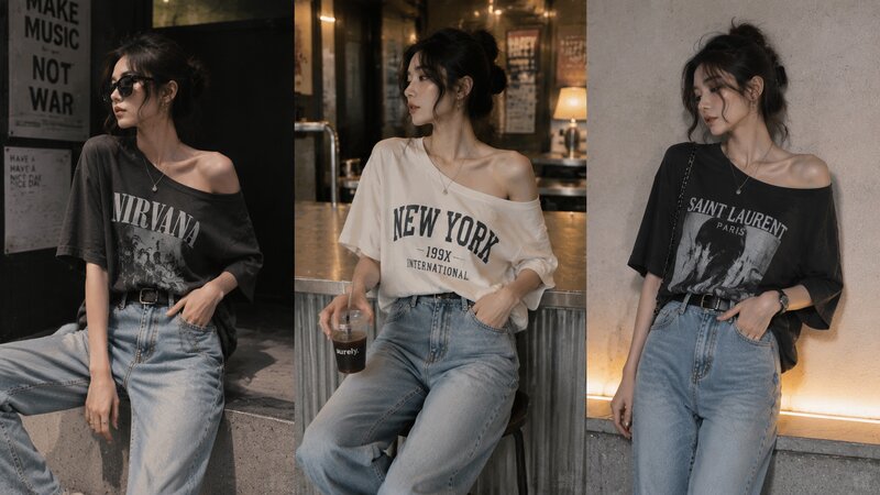 Khoe vai trần quyến rũ với áo phông cổ rộng