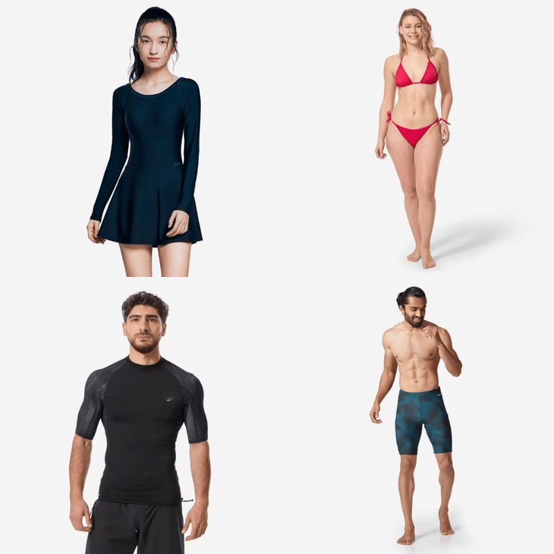 Decathlon có nhiều mẫu mã đồ bơi đa dạng cho nam và nữ - Nguồn: Decathlon 