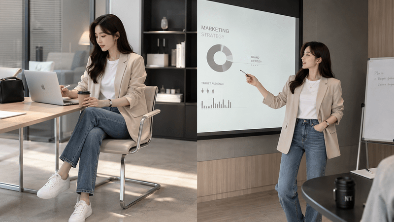 Phối áo phông cổ tròn cùng áo blazer - Nguồn: Internet