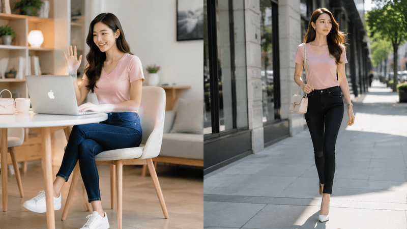 Phối áo phông cổ tim cùng quần skinny jean - Nguồn: Internet