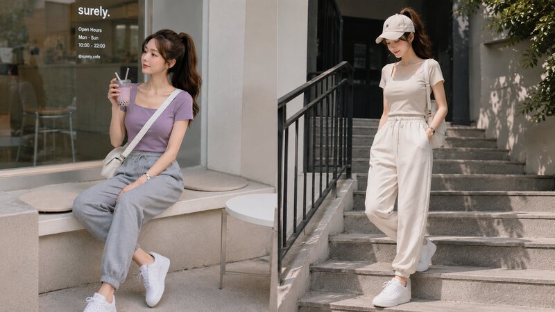 Phối áo phông cổ vuông cùng quần jogger - Nguồn: Internet