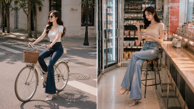 Phối áo phông ôm body cùng quần jean ống loe - Nguồn: Internet