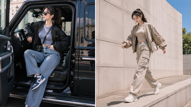 Phối áo phông ôm body cùng áo khoác bomber - Nguồn: Internet