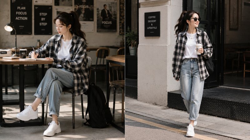 Phối áo phông trắng layer cùng sơ mi khoác ngoài - Nguồn: Internet