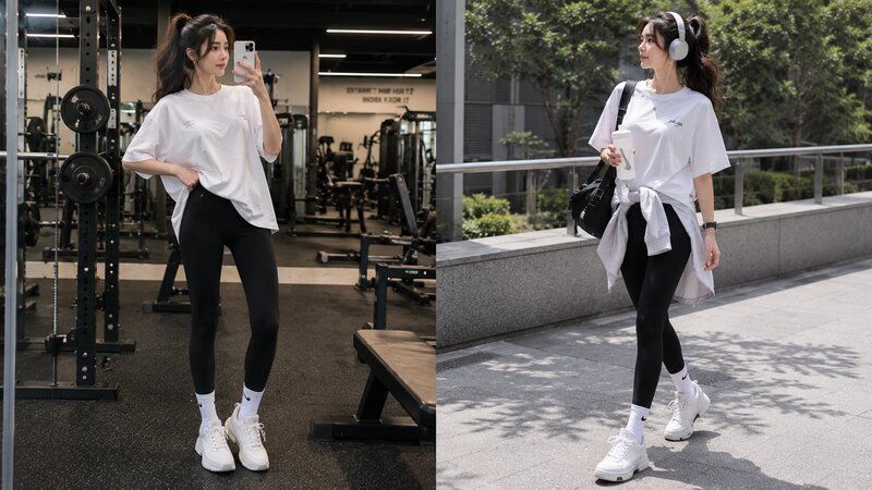 Phối áo phông trắng cùng quần legging - Nguồn: Internet