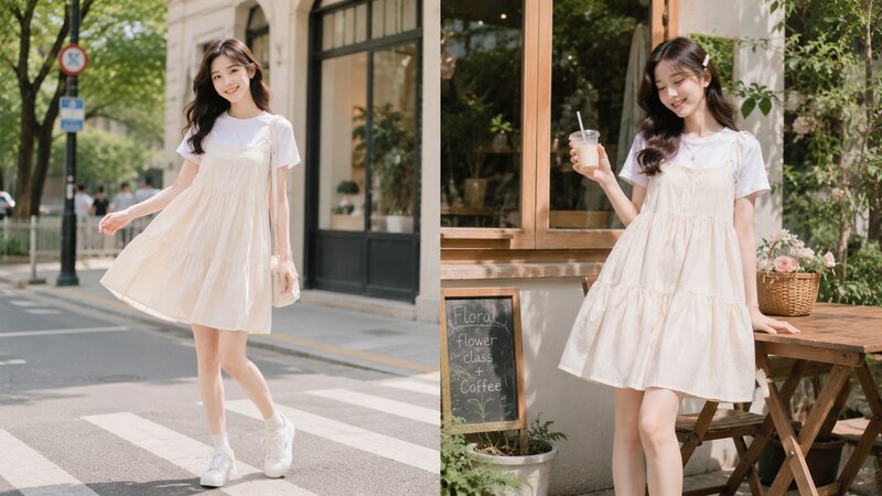 Phối áo phông trắng cùng váy babydoll - Nguồn: Internet