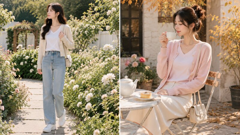 Phối áo phông trắng cùng áo cardigan - Nguồn: Internet