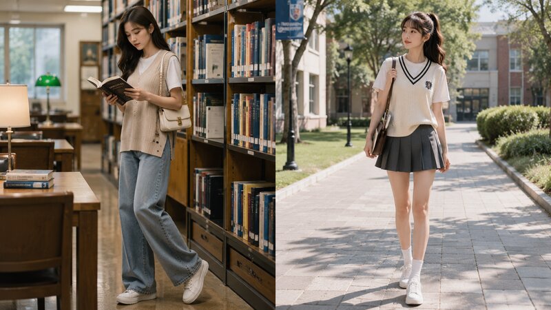 Phối áo phông trắng cùng áo gile len - Nguồn: Internet