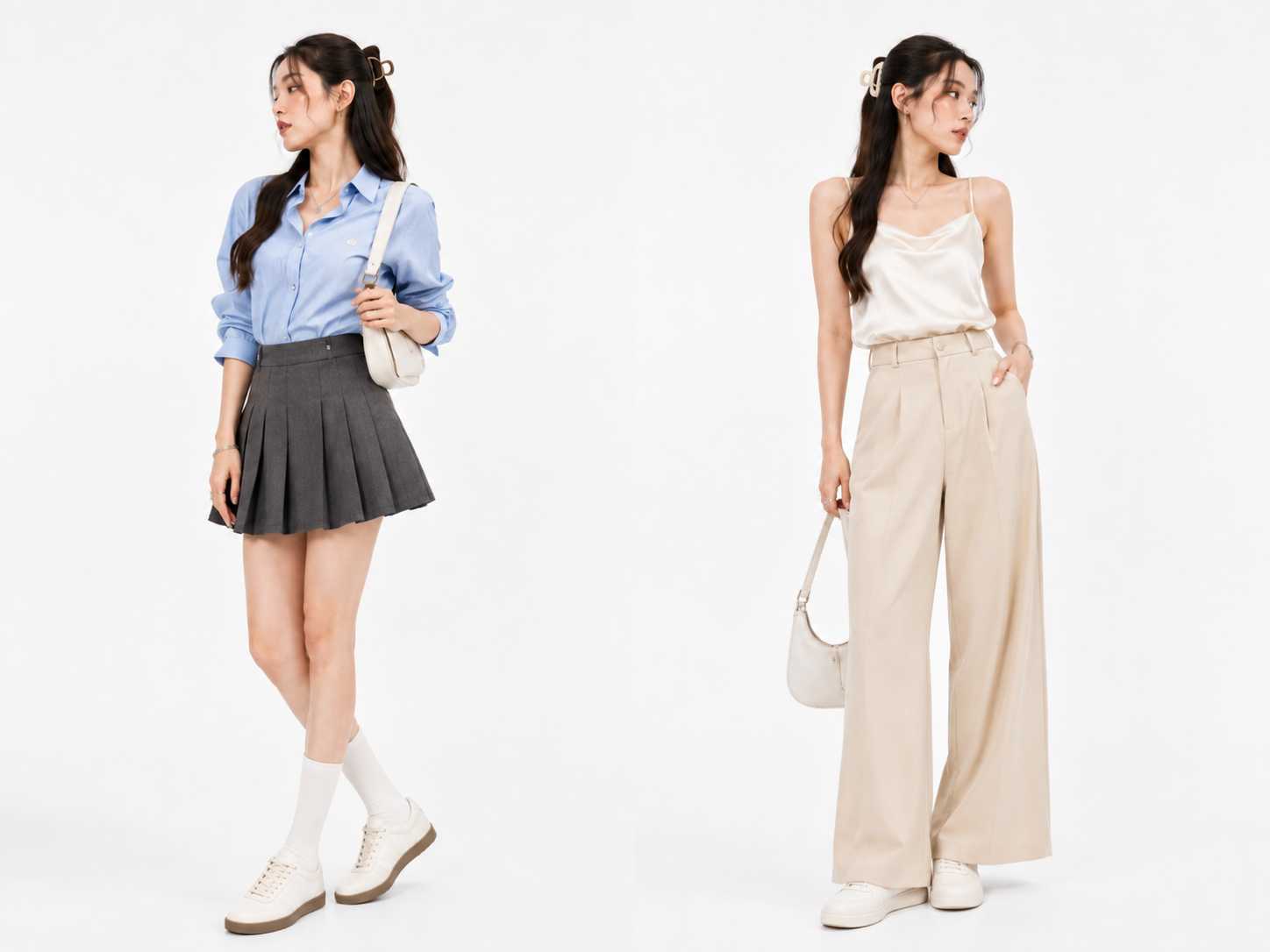 Tóc buộc nửa đầu kèm kẹp càng cua mang đến vẻ thanh lịch