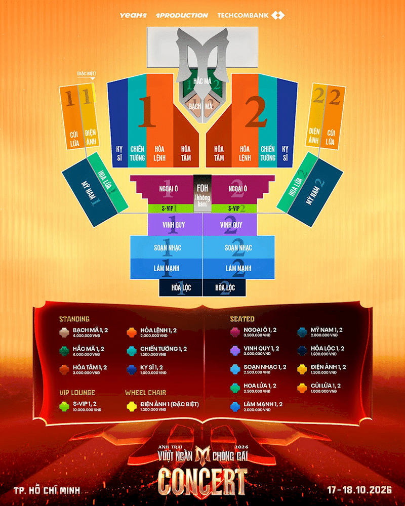 Sơ đồ chỗ ngồi và giá vé tại concert Anh Trai Vượt Ngàn Chông Gai tại TP. Hồ Chí Minh