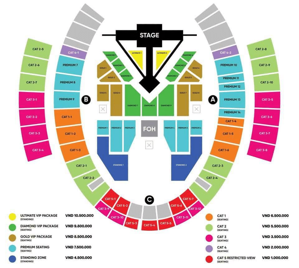 Sơ đồ chỗ ngồi và giá vé tại concert BIGBANG