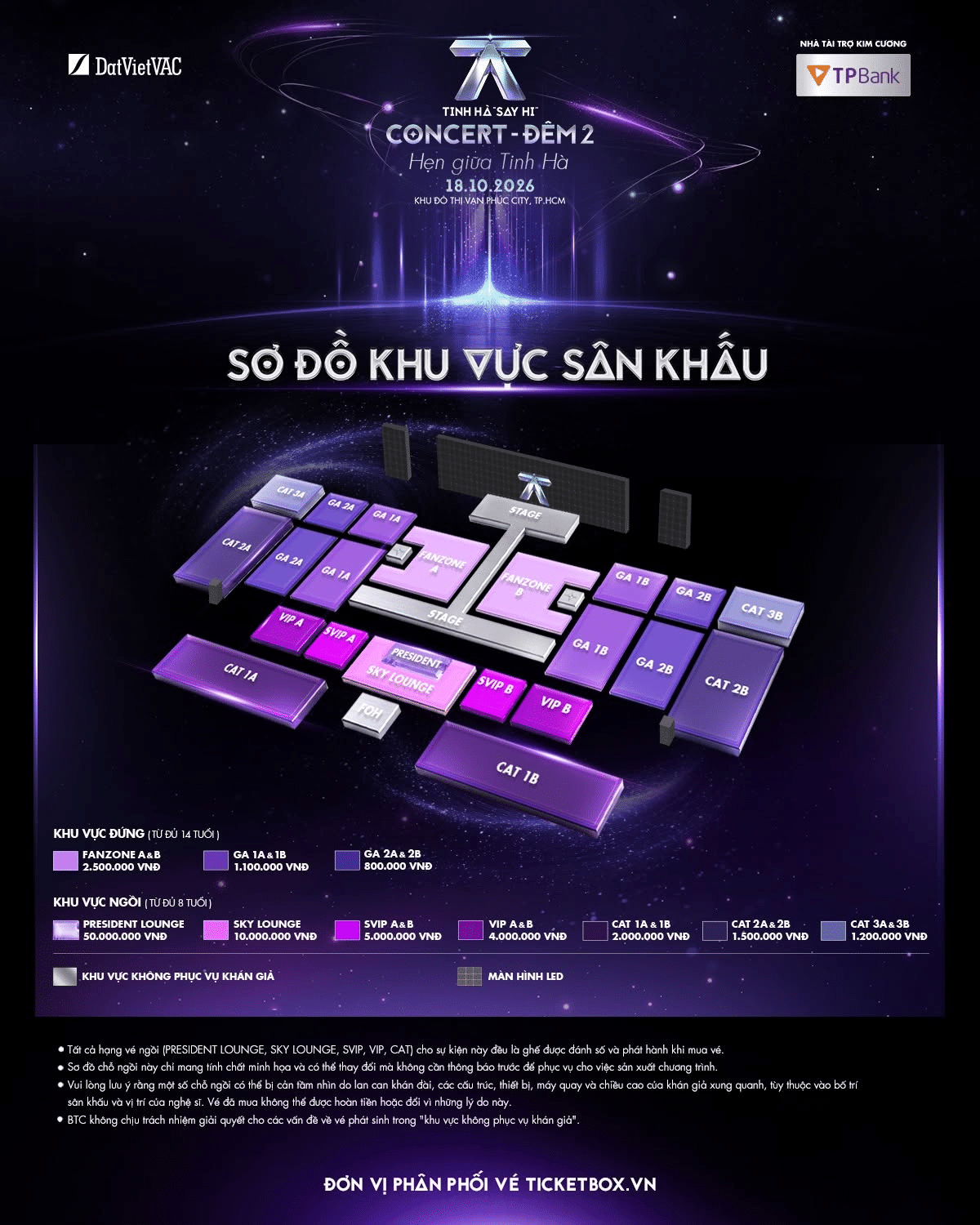 Sơ đồ chỗ ngồi và giá vé tại concert Tinh Hà “Say Hi”